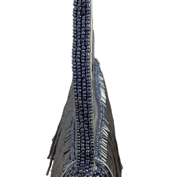 Women's Dressy Silver Grey Evening Bag with Beads - Picture 3 of 12